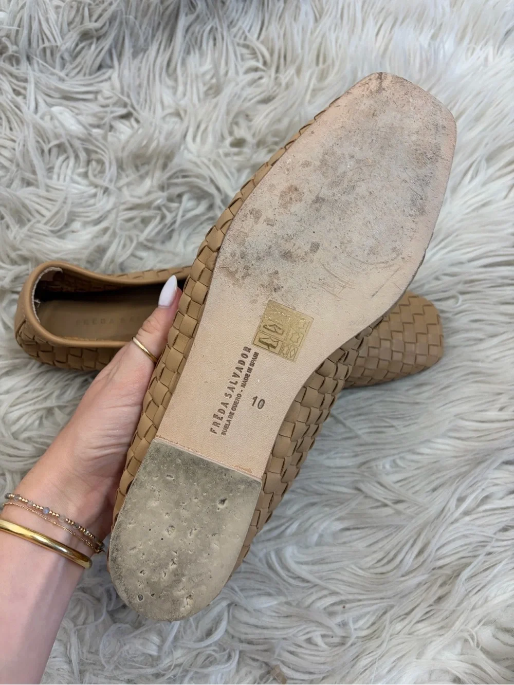 Freda Salvador Jada Tan Woven Leather Square Toe Bow Flats, Size 10